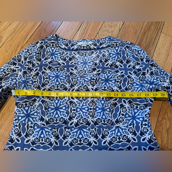 Boden 100% Linen Shift Dress Blue White Geometric Print 3/4 Sleeve Womens Sz 12R - Picture 13 of 13